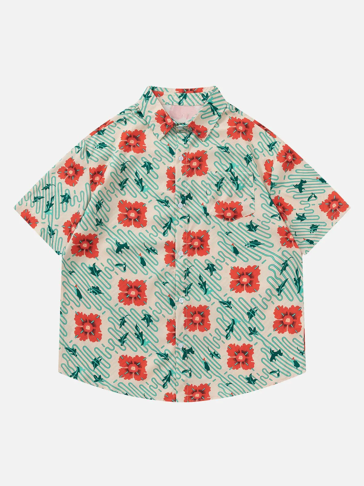 AlanBalen® - Flower Element All-over Print Short Sleeve Shirts