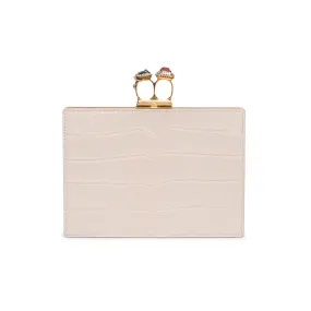 Alexander McQueen Cream Croc Embossed Double Ring Clutch