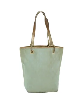 Authentic Light Blue GG Canvas Hand Bag with Gold Accents