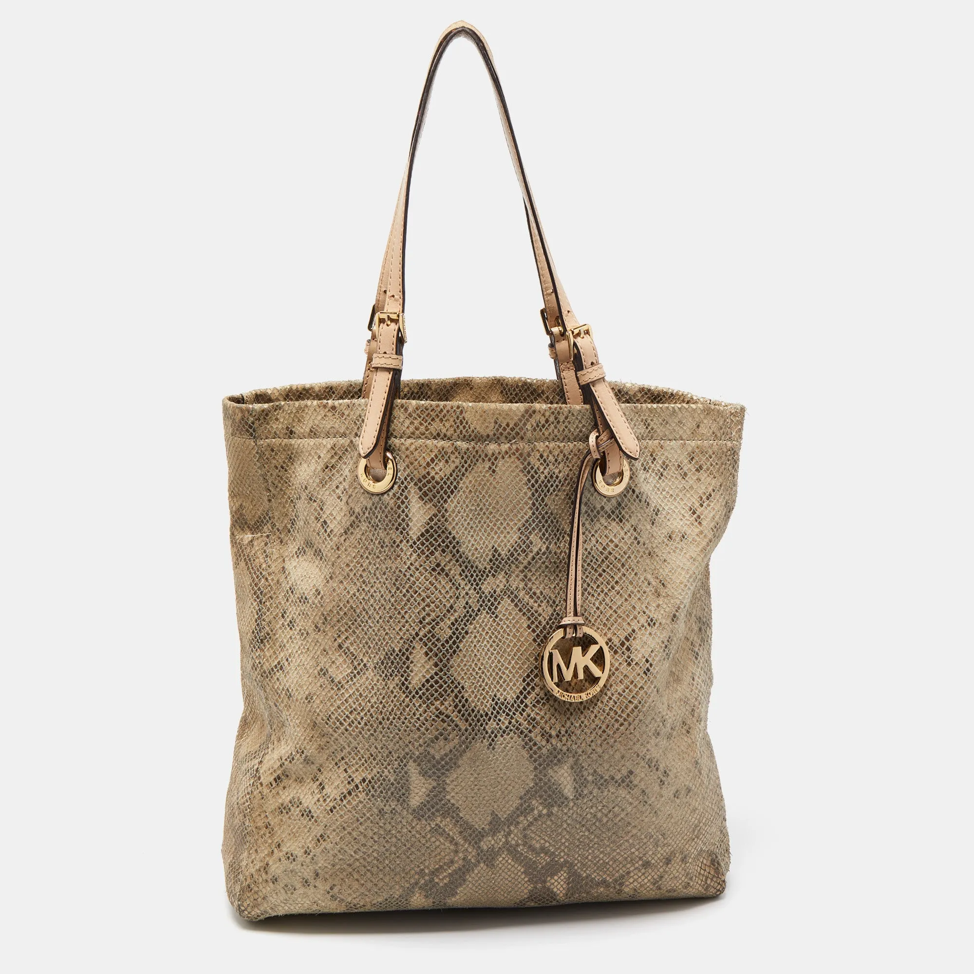 Beige/Grey Python Embossed Suede Tote