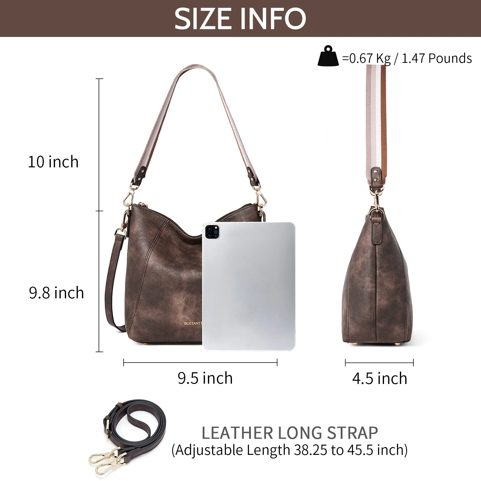 BOSTANTEN Leather Hobo Handbags Designer Purses for Women Shoulder Crossbody Bags