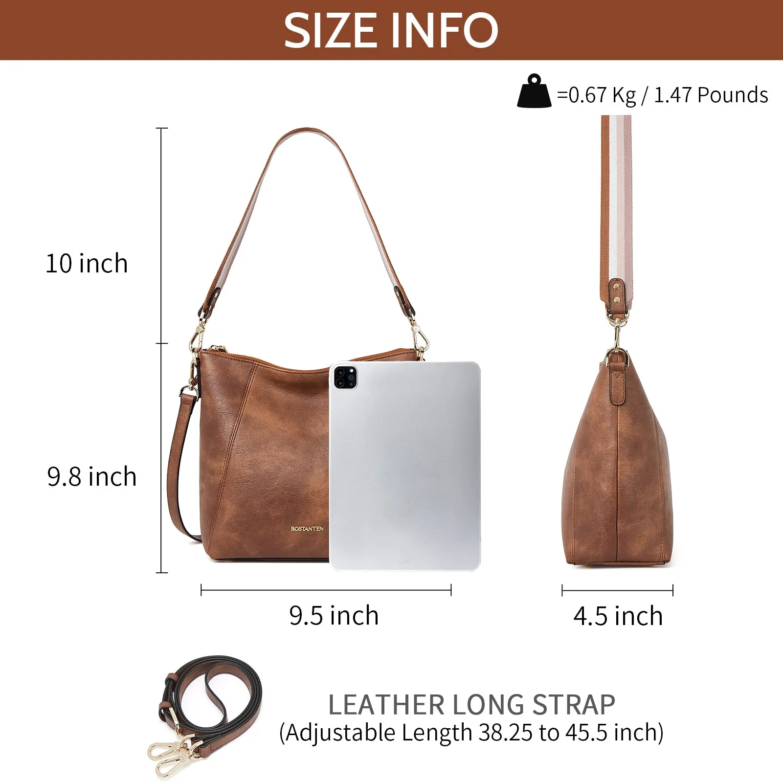 BOSTANTEN Leather Hobo Handbags Designer Purses for Women Shoulder Crossbody Bags