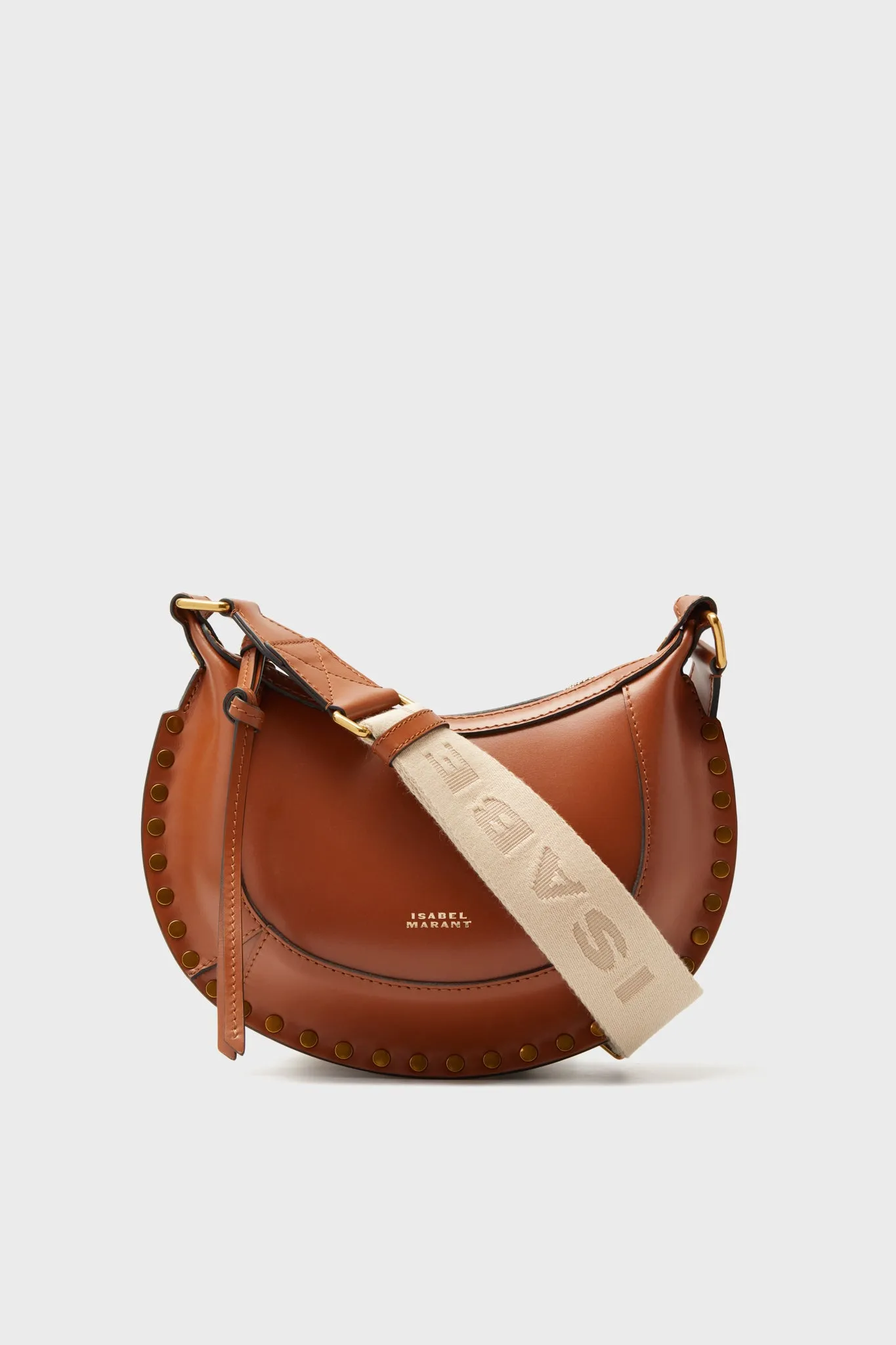 Cognac Leather Mini Moon Crossbody