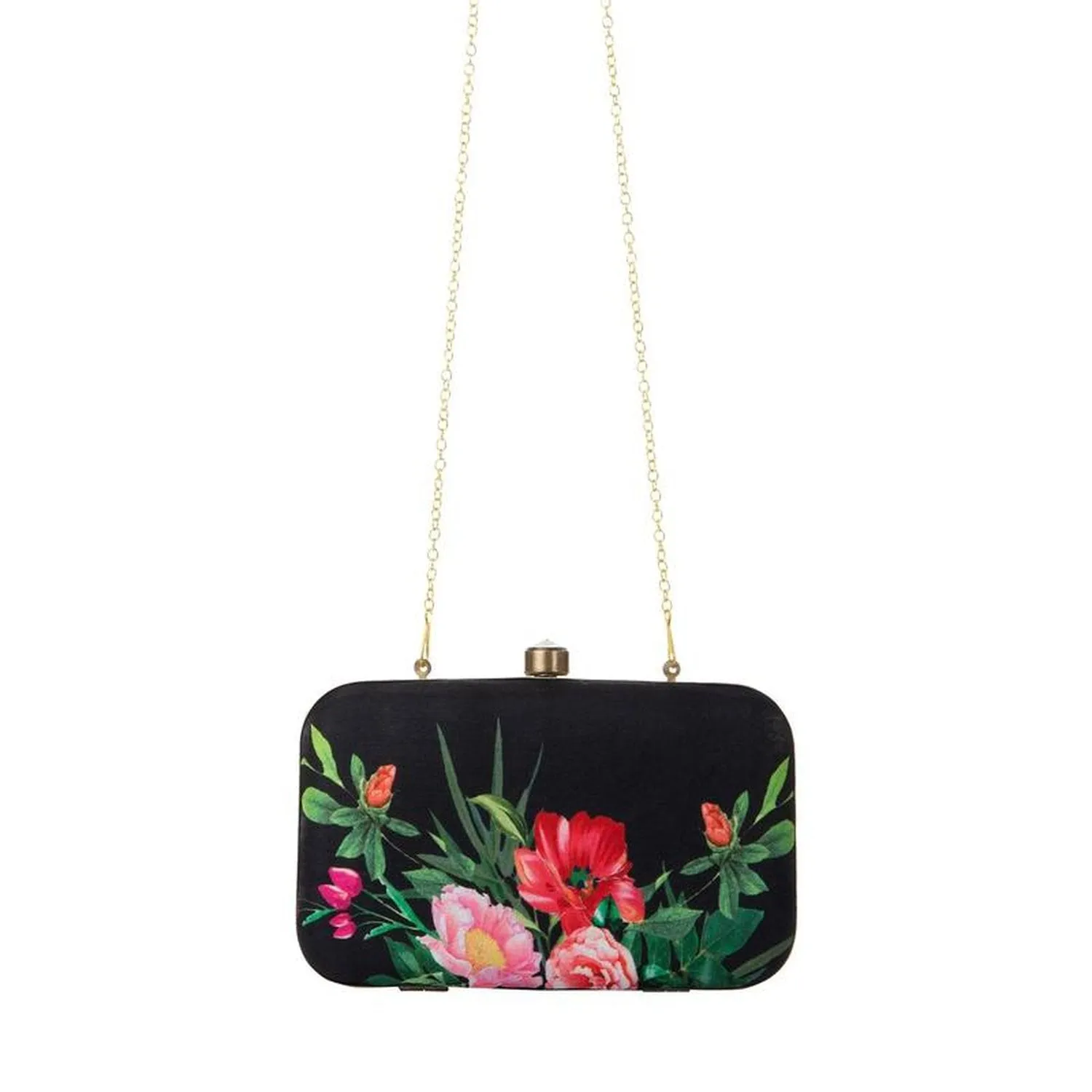 Elegant Black Colored Floral Printed Fancy Clutch