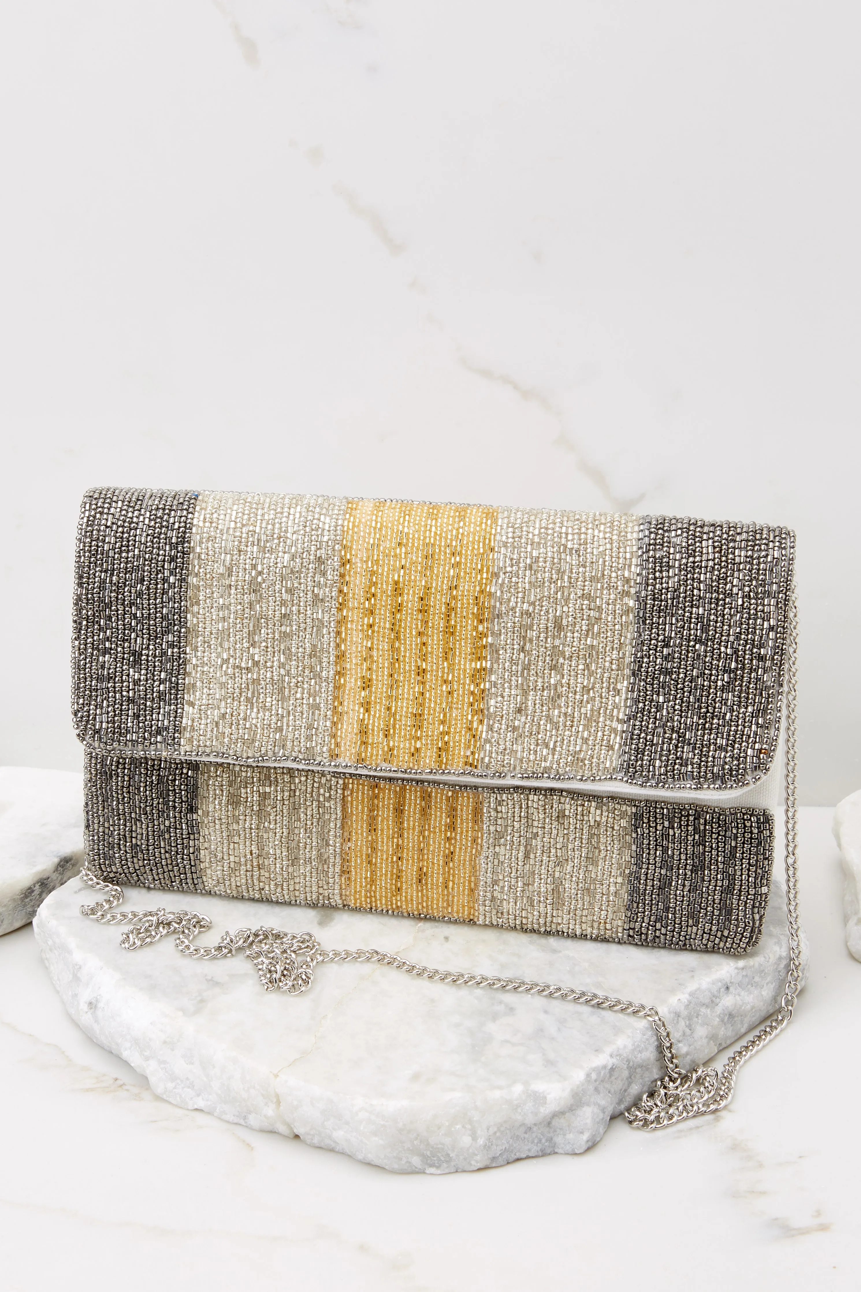 Good Times Call Gold Multi Beaded Clutch