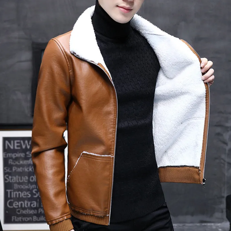 Leather plus fleece jacket male lamb cashmere tide