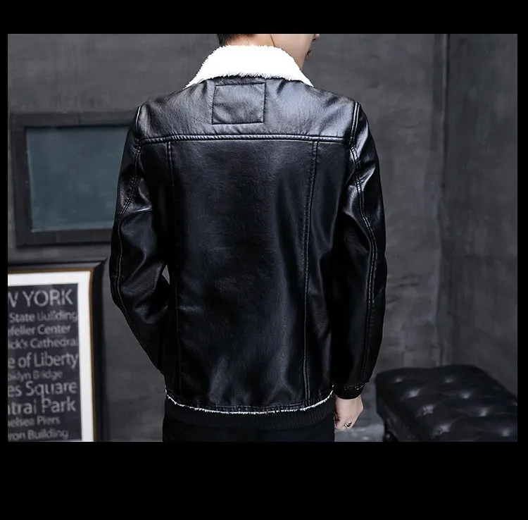 Leather plus fleece jacket male lamb cashmere tide