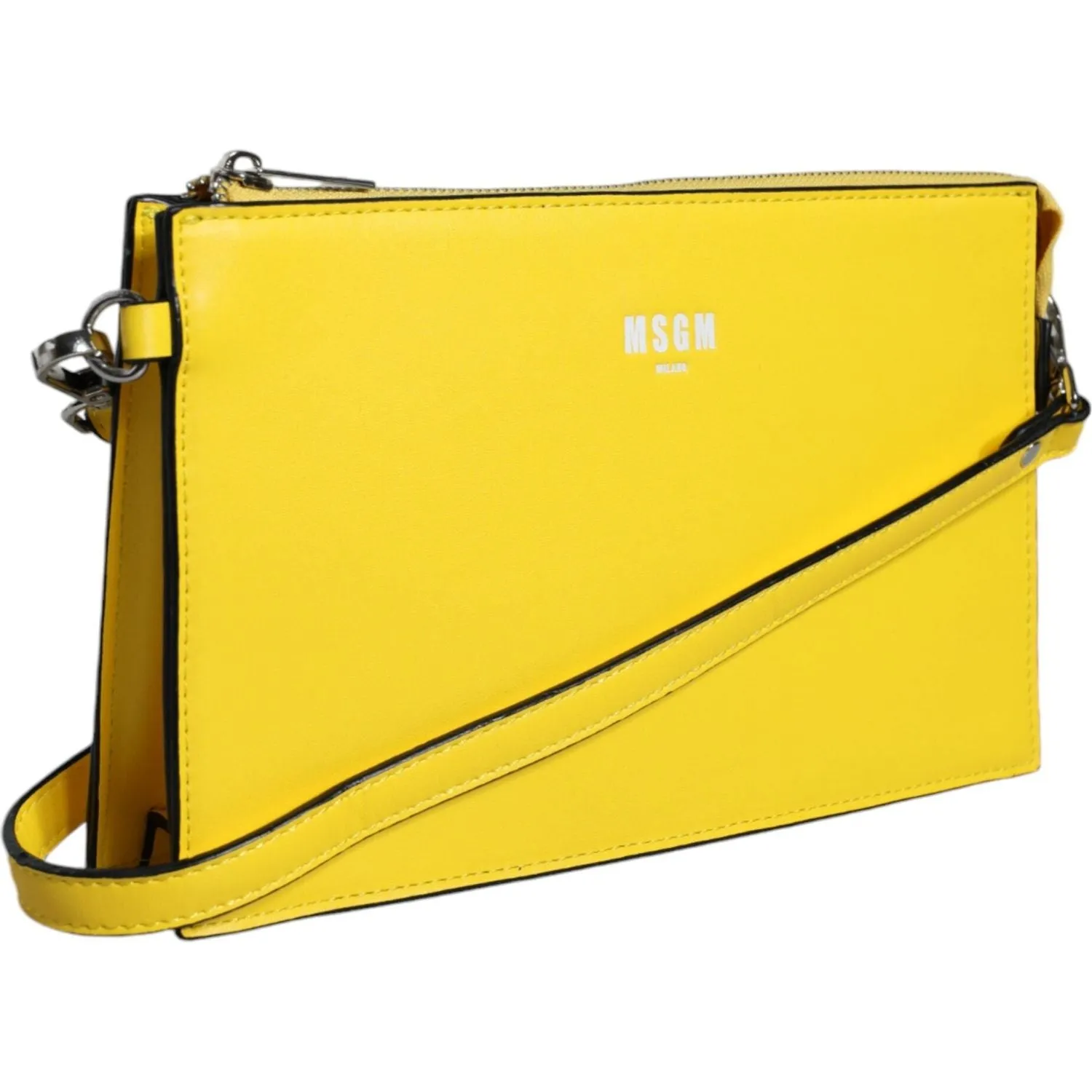 MSGM Yellow Leather Logo Crossbody Sling Shoulder Bag