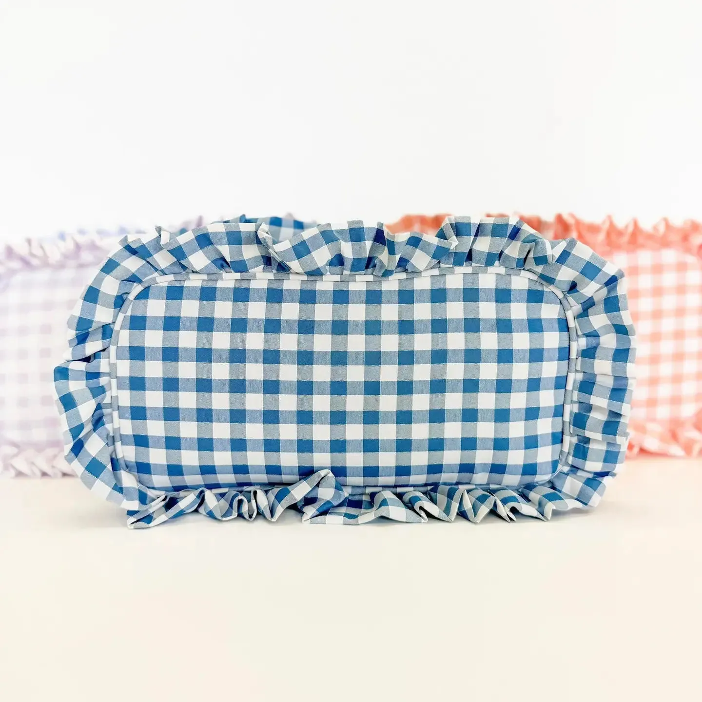 Royal Blue Gingham Frilly Makeup Bags