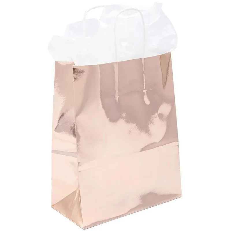 Sparkle and Bash Metallic Party Favor Gift Bags (15 Pack) Rose Gold, 8 x 10 x 4 Inches