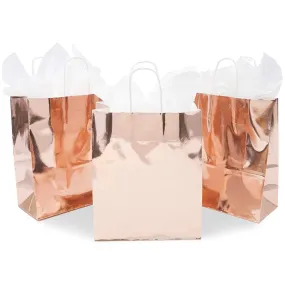 Sparkle and Bash Metallic Party Favor Gift Bags (15 Pack) Rose Gold, 8 x 10 x 4 Inches