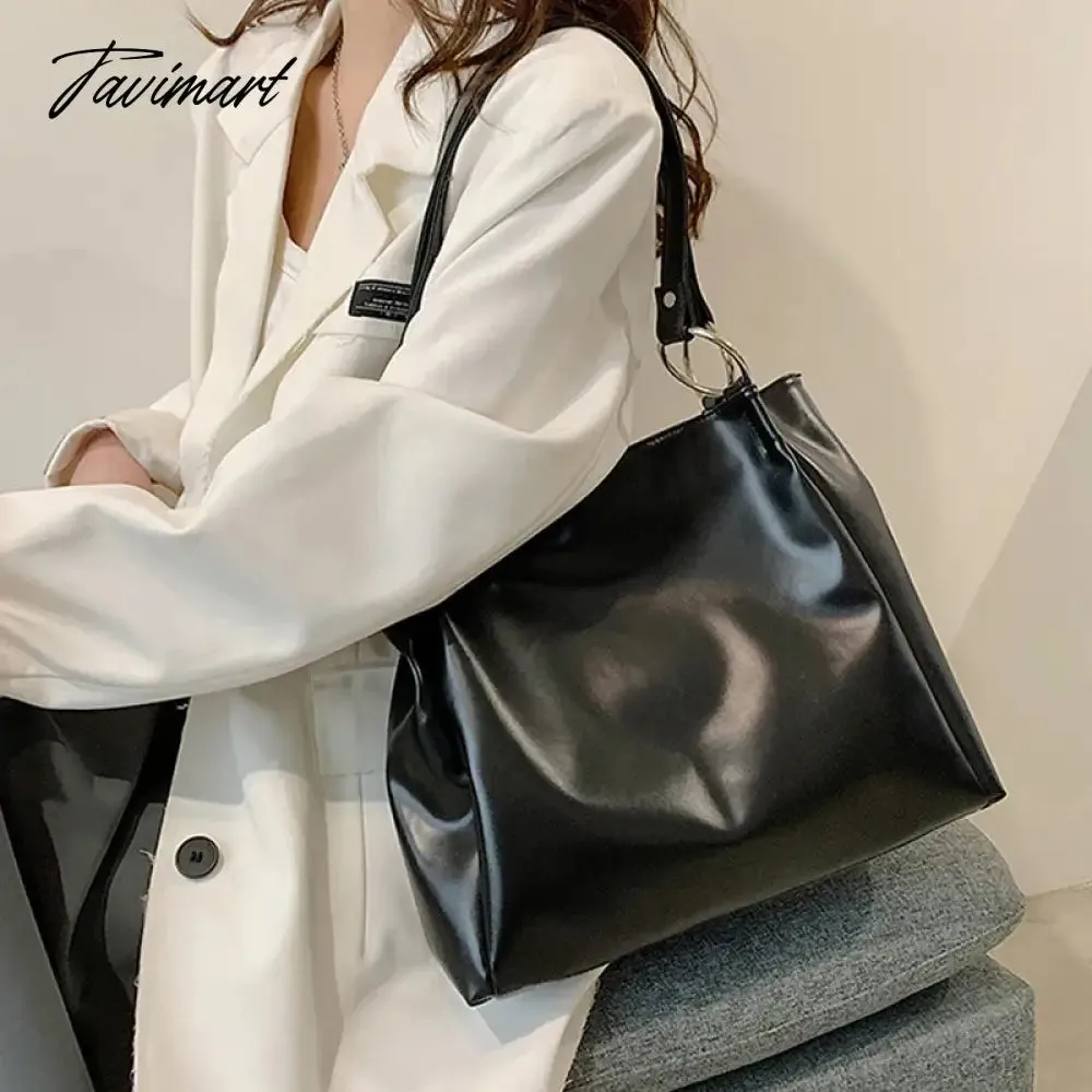 TAVIMART -  Winter Vintage Large PU Leather Totes for Women Larege Capacity Versatile Casual Designer Handbags and Purses Student Bags