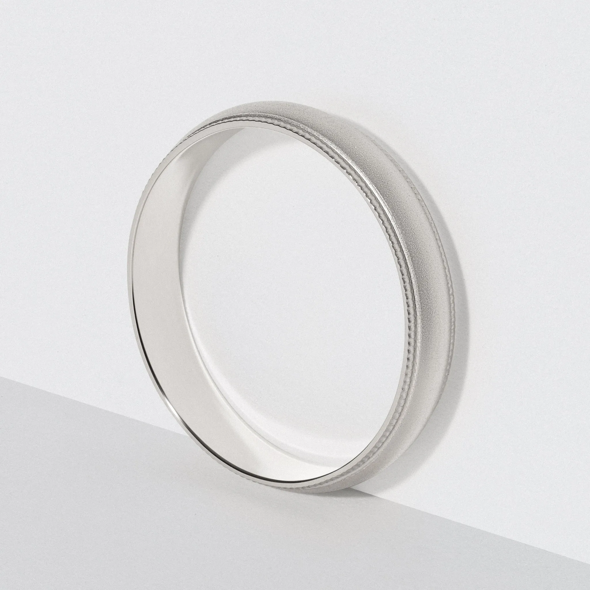 White Gold Classic Milgrain Wedding Band - Matte 4mm