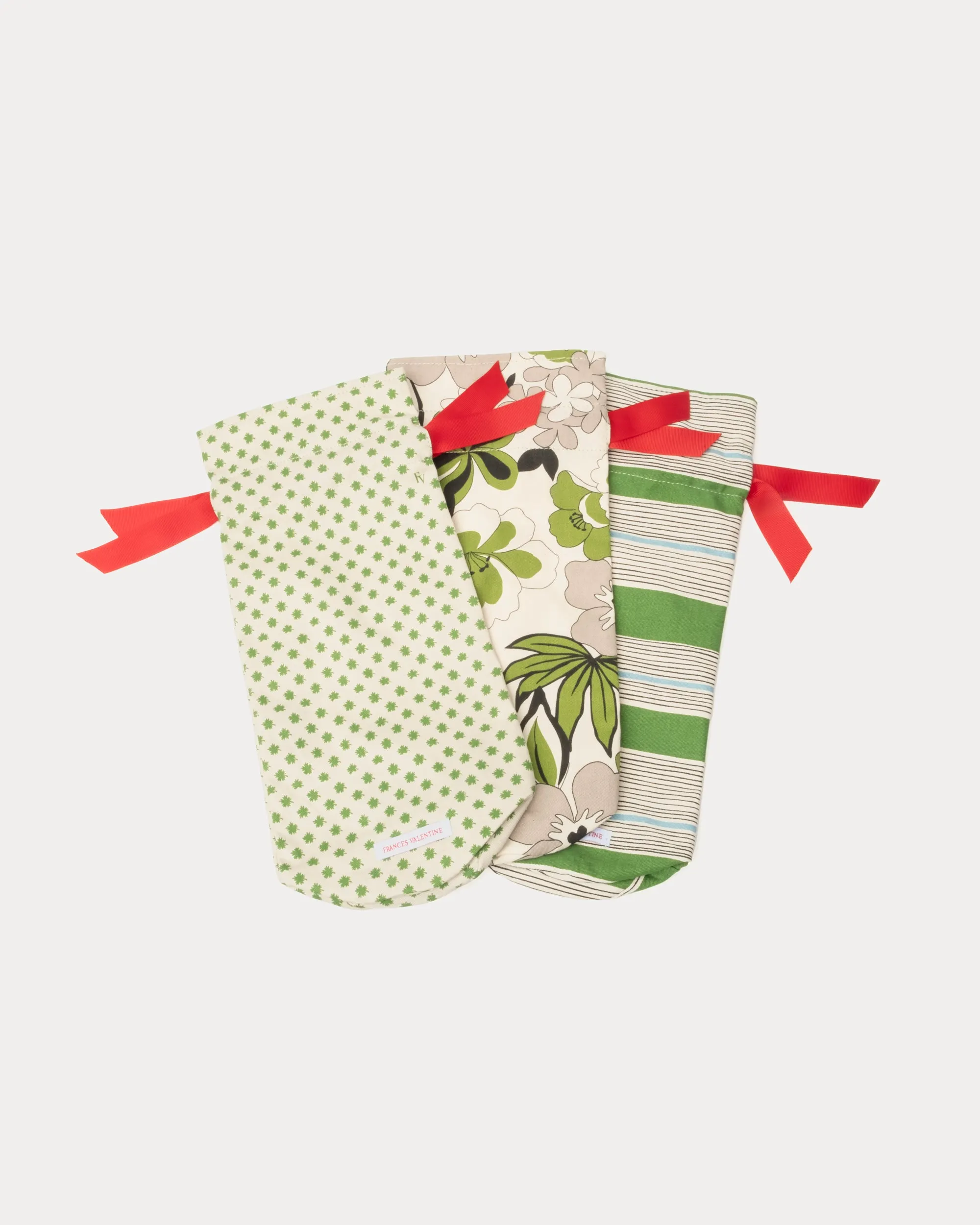 Wine Bag Set Green Prints